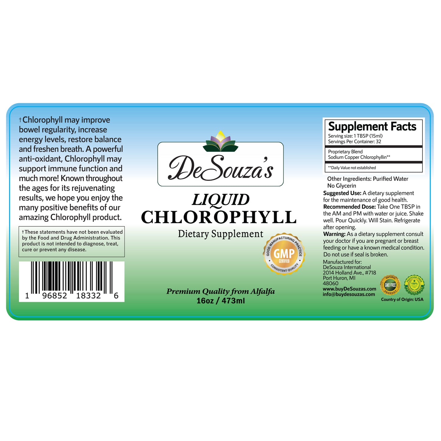 Liquid Chlorophyll from Alfalfa 16oz